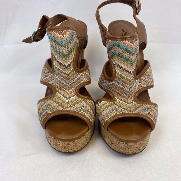 Lucky Brand Riedel Chevron Woven Platform Cork Wedge Sandals Women’s Size 6.5 - Picture 2 of 8